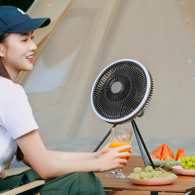 Tripod Rechargeable Camping Fan 1000mAh Battery Wireless Remote Control With LED Light