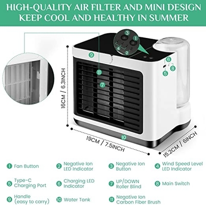 Bedroom Anion Mini Air Cooler Humidifier 2000mAh Desktop Evaporative Air Cooler