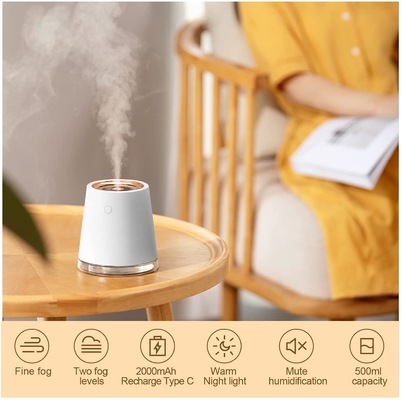 USB LED Mini Cool Mist Humidifier 500ml 2000mah Rechargeable 2 In 1 Humidifier